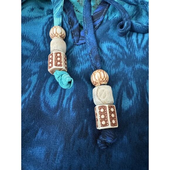 Zac & Rachel Stretch Knit Blue Green Ombre Tunic Blouse Dipped Hem Size Medium - Picture 3 of 10